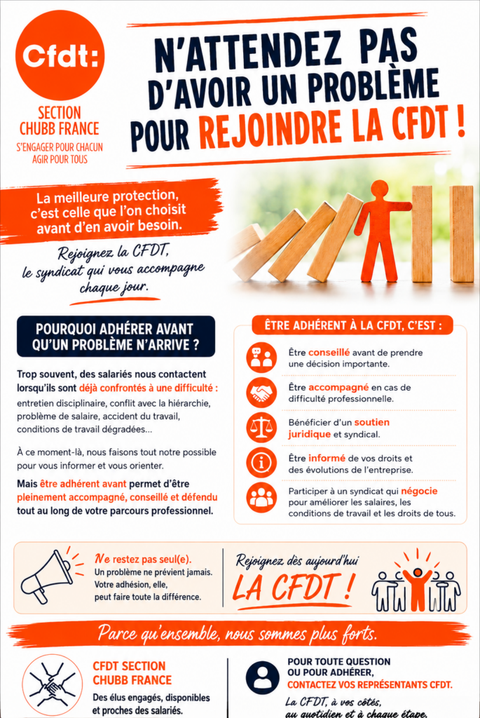Adhérer et faites adhérer à la CFDT Chubb France !